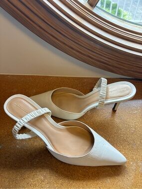 Reformation White Waverley Ruched Pumps